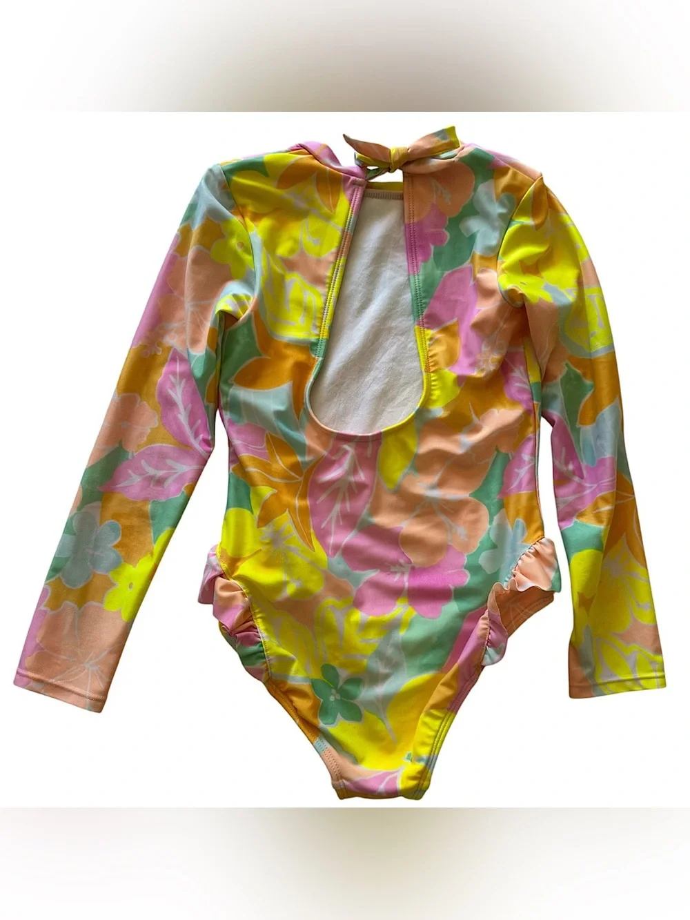 Cat & Jack One-piece Swimsuit Girls Size 8 (M) Colorful Ruffle Long Sleeve